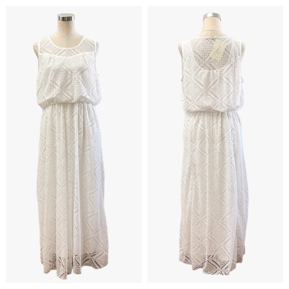 NWT Crochet Knit Elegant White Lace Maxi Dress Size L - Picture 2 of 9